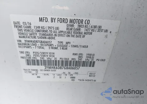 2016 Ford Flex Limited from USA, damaged, VIN 2FMHK6D87GBA06057